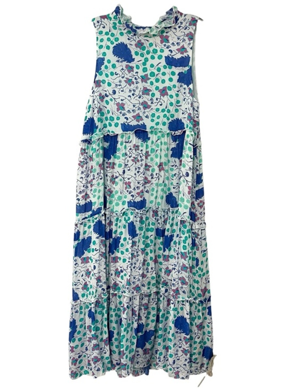 Oliphant Petite Fleur Tiered Midi Dress Cotton Silk Floral Ruffle Collar M